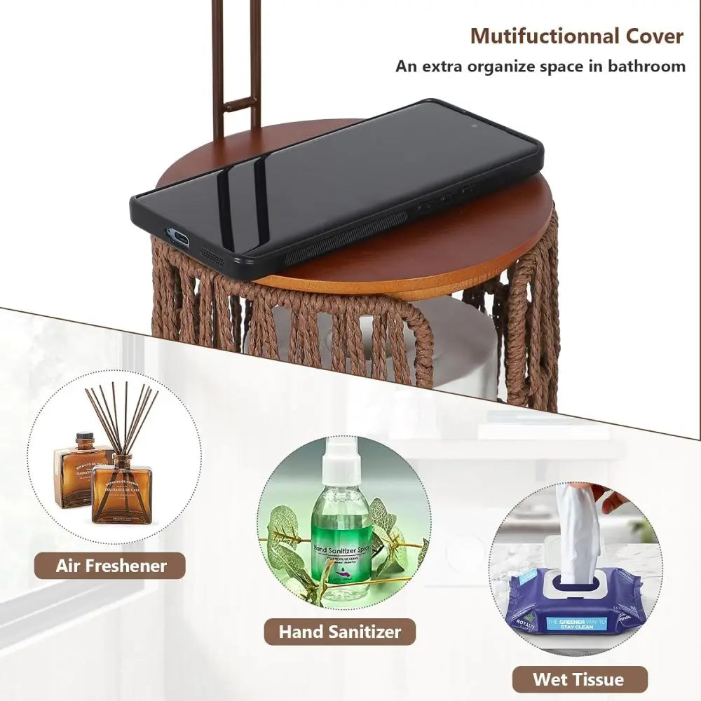 Freestanding Toilet Paper Holder with Storage,3 Rolls of Tissue Holder for Bathroom,Handmade WovenToilet Roll Holder Stand