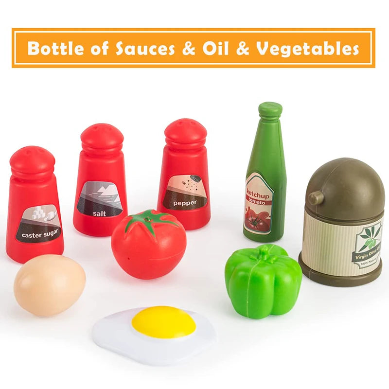 Kids Kitchen Toy Accessories Toddler Pretend Cooking Playset with Play Pots Pans Utensils Cookware Toys Play Food for Children