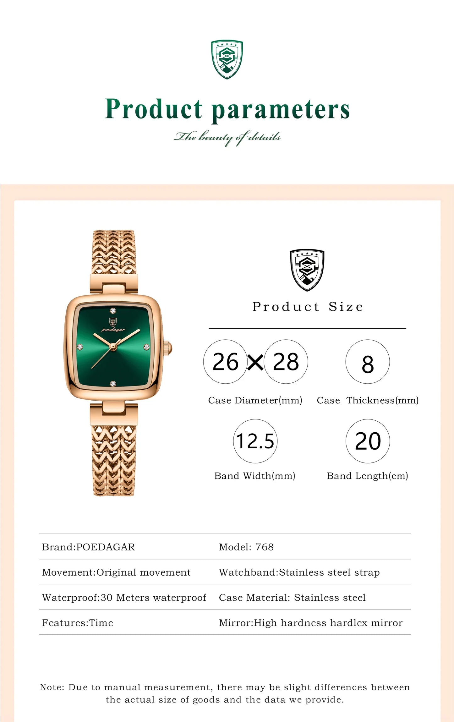 POEDAGAR Luxury Square Watch for Woman Waterproof Stainless Steel Women Quartz Watches Female Elegant Dress Simple Ladies Watch