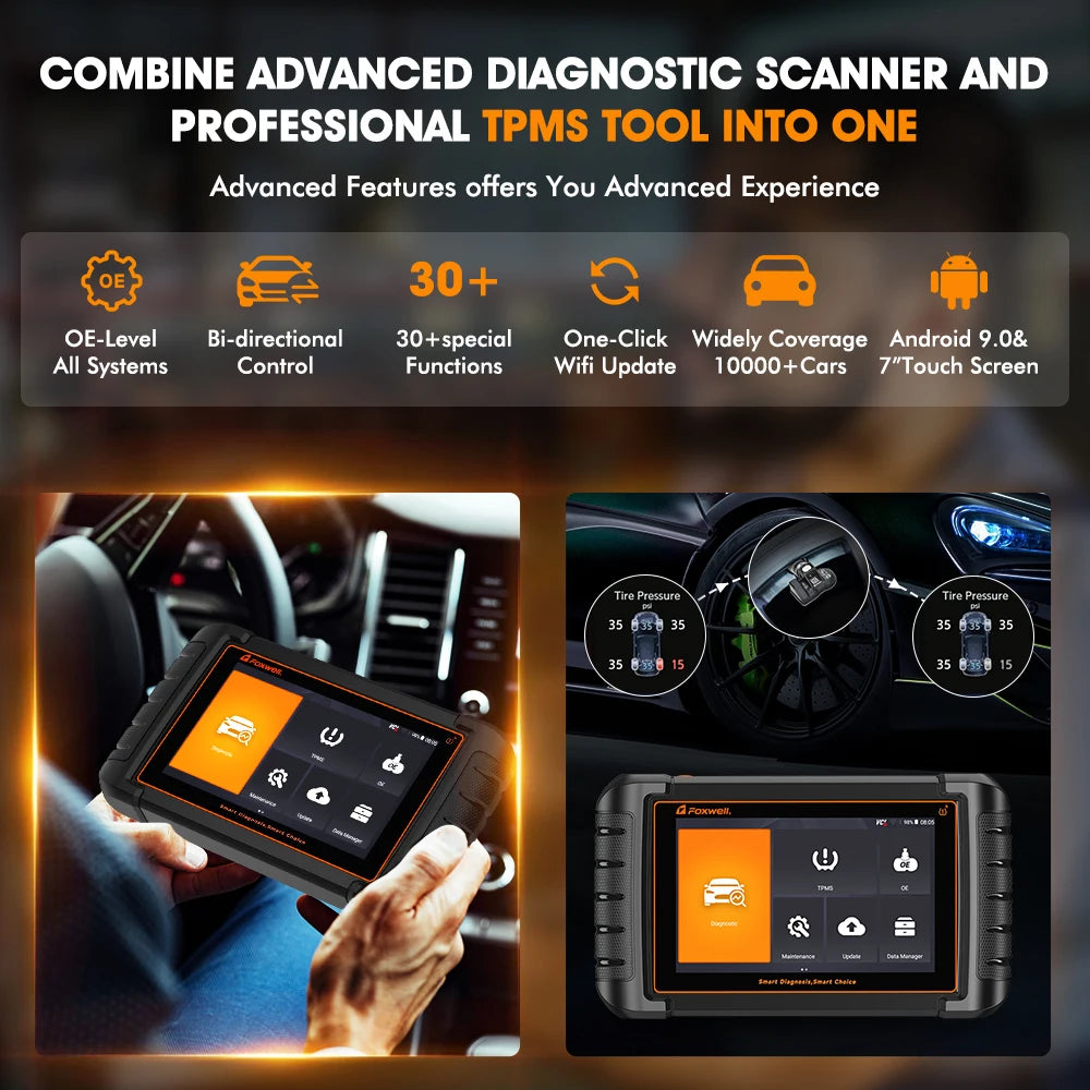 Foxwell NT809TS Bidirectional Car OBD2 Scanner Diagnostic Tool TPMS programming OBD2 Bluetooth Scanner All System Active Test