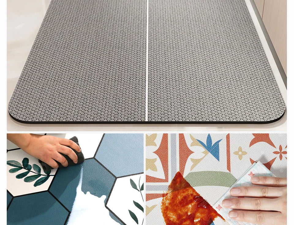 Kitchen Carpet Non-slip Waterproof Oil-proof PVC Leather Floor Mat Minimalist Gray White Letter Long Size Home Decoration Rugs