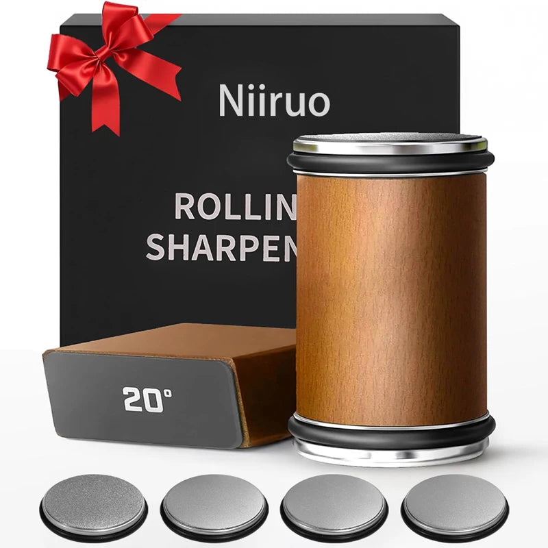 Niiruo Rolling Knife Sharpener Kit Double Sided Diamond Sharpening 15/20° Degree Magnetic Angle For Kitchen Knives Whetstone Set