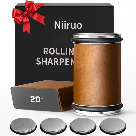 Niiruo Rolling Knife Sharpener Kit Double Sided Diamond Sharpening 15/20° Degree Magnetic Angle For Kitchen Knives Whetstone Set