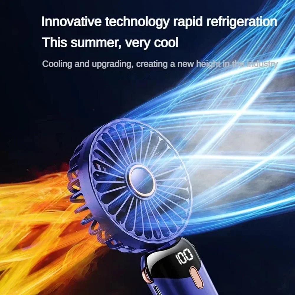 USB Handheld Mini Fan Foldable 5 Speed USB Rechargeable Fan with Phone Stand and Display Screen