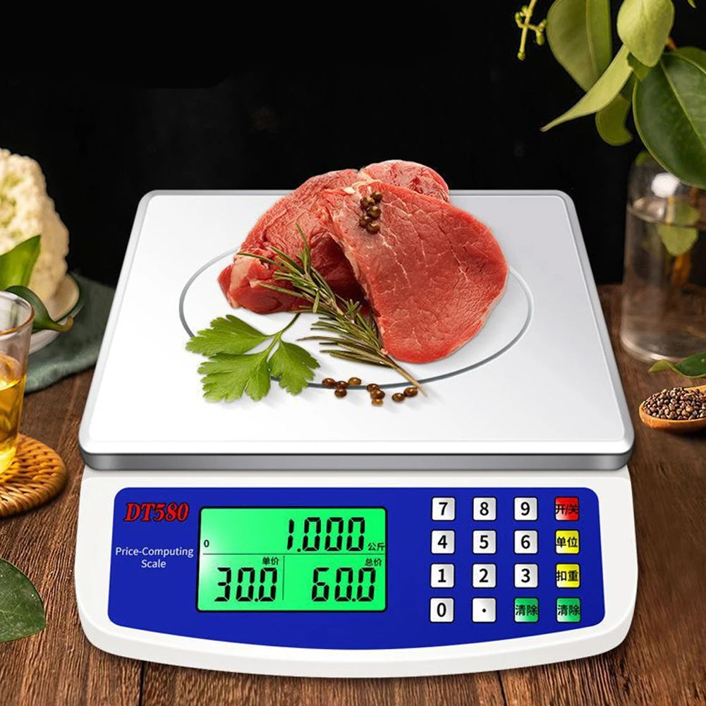 40kg/1g Large Digital Kitchen Scale with Tare Function Price Computing Scale Stainless Steel Counting Scale for Meat Vegetables