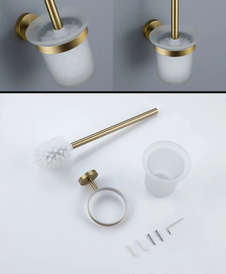 Bathroom Hardware Accessories  Brushed Gold Knurled Brass Kit Towel Bar Ring Robe Hook Paper Holder Towel Ring Toilet Brush