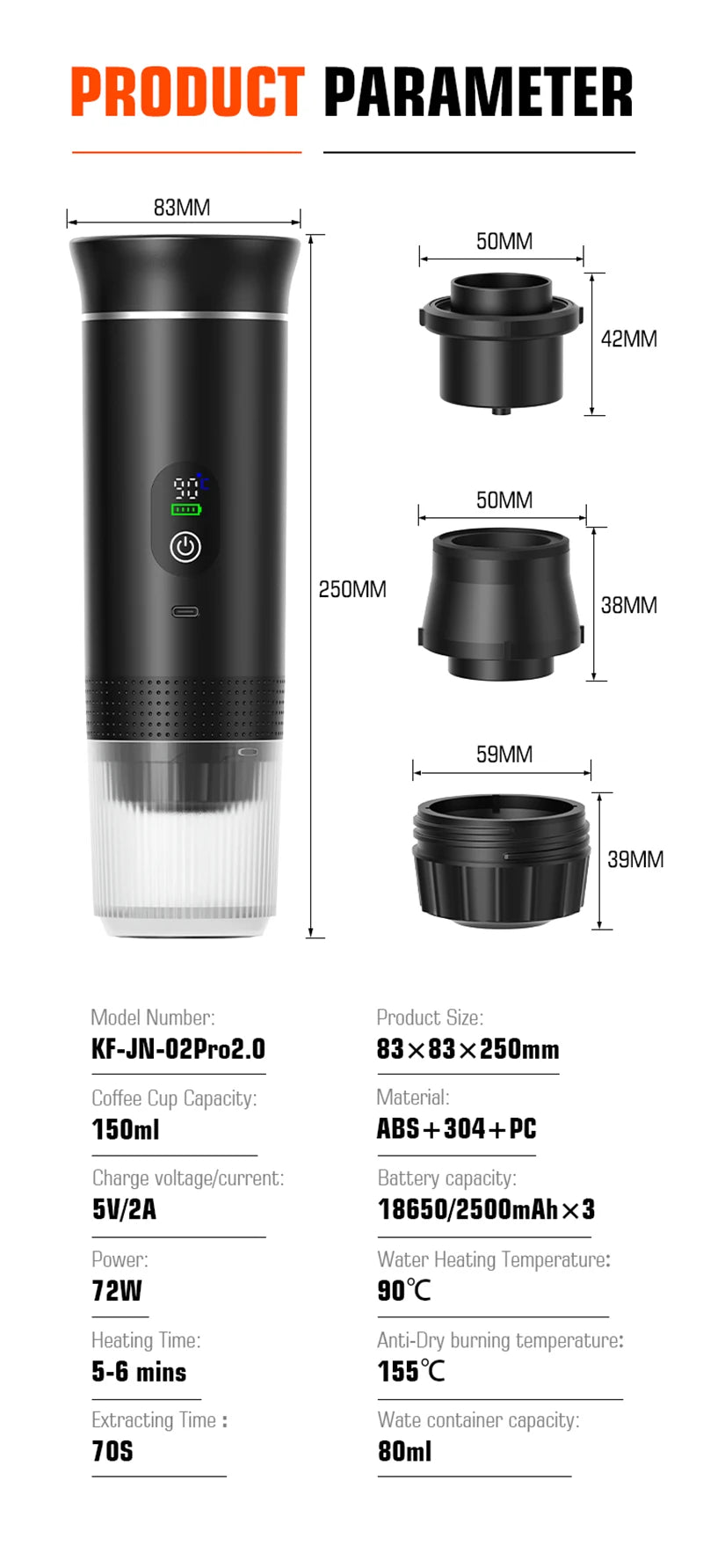 DENOKIN Portable Espresso Coffee Machine With Digital Display 3-in-1 Capsule Coffee Maker