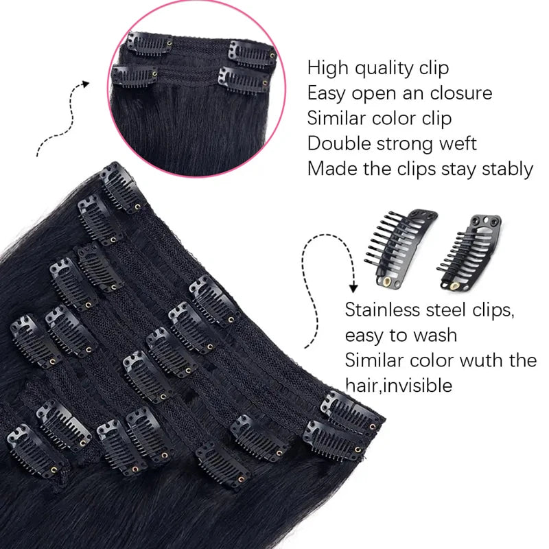 Hair Extensions Straight Clip in Hair Extensions Soft Black Hair Extensions 12-18 Inches Thick Hair Extensions Clip