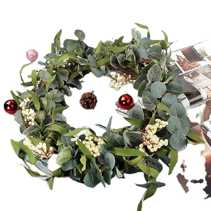 45cm Easter Holiday Garden Decoration Rattan Wreath Simulation Eucalyptus Leaf Rattan Door Head Pendant