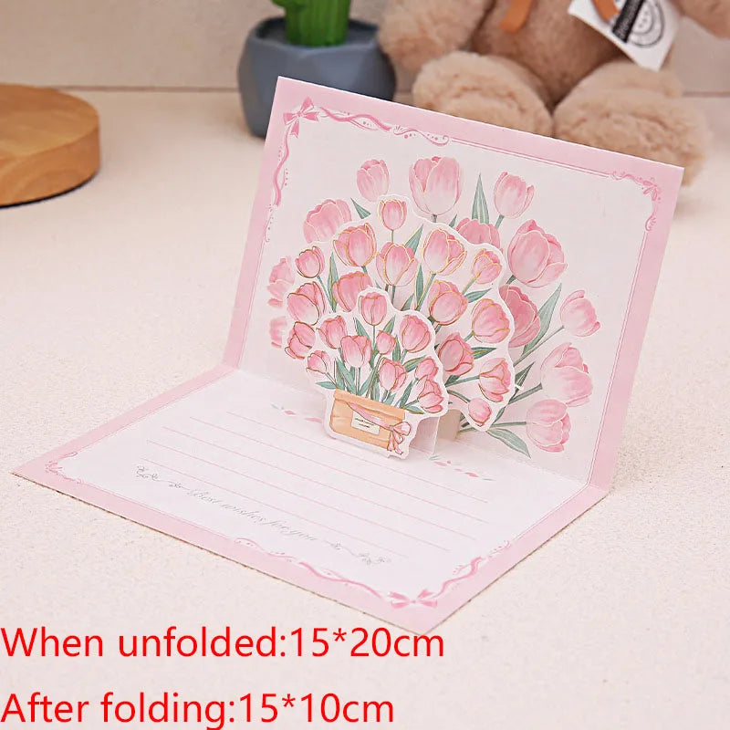 Pop up 3D bouquet greeting card postcard Father's Valentine's  March 8t Mother's Day blessings National Day creative cards gift
