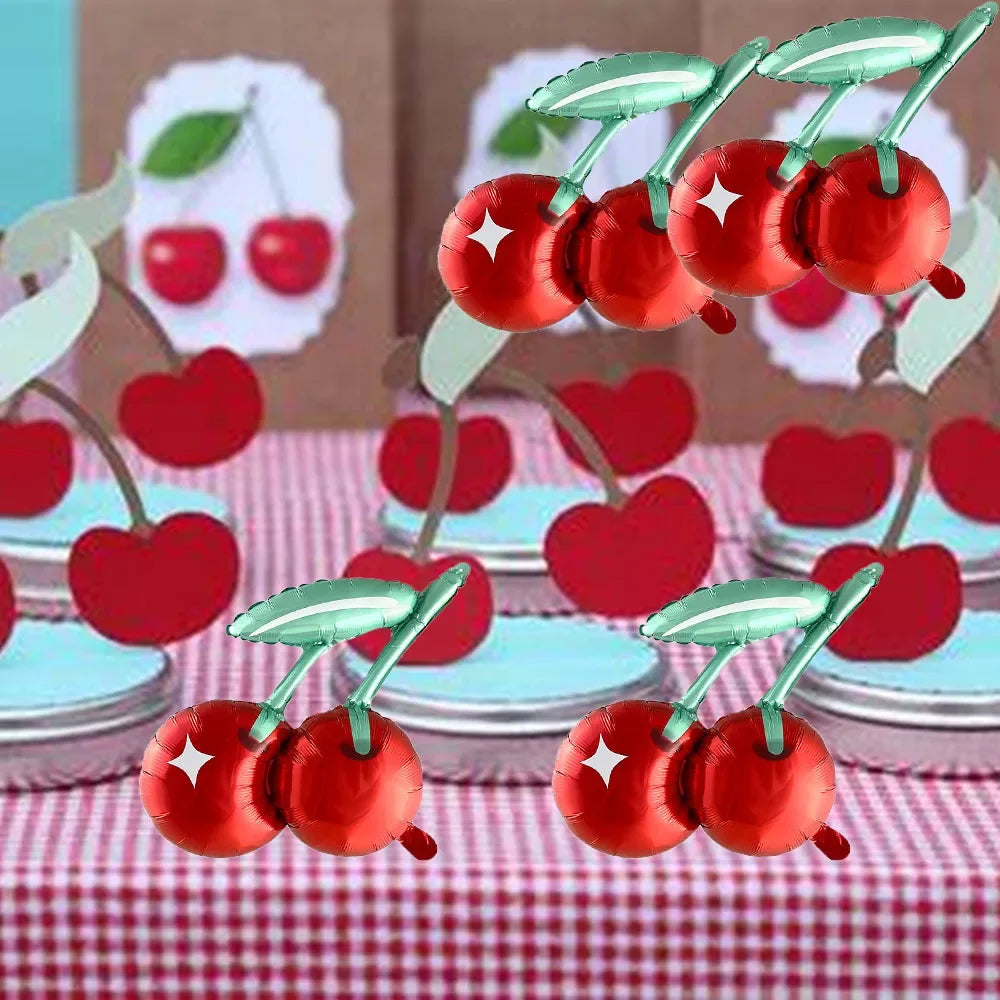 3/4/5/6pcs Cherry Aluminum Film Balloon Fruit Theme Sweet Girl lovely Cherry Birthday Party Valentine Scene Decoration Balloon