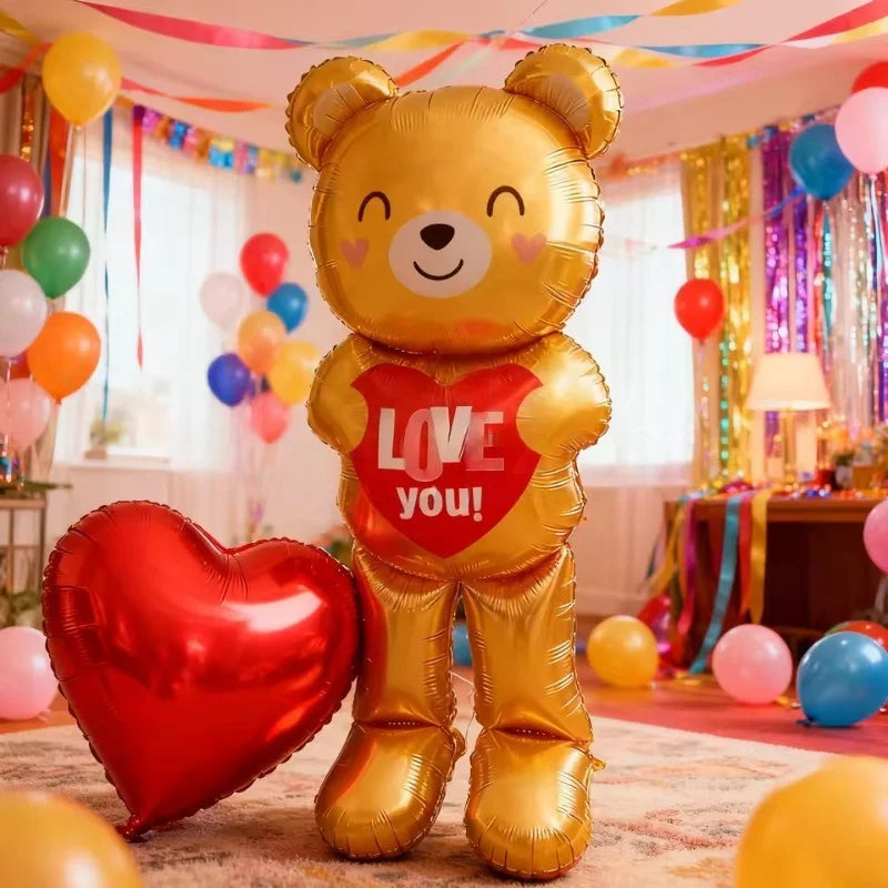 Large 60inch Standing Heart Bear Balloon Valentine's Day Party Decoration Photography Props Room Decoration Foil Balloon