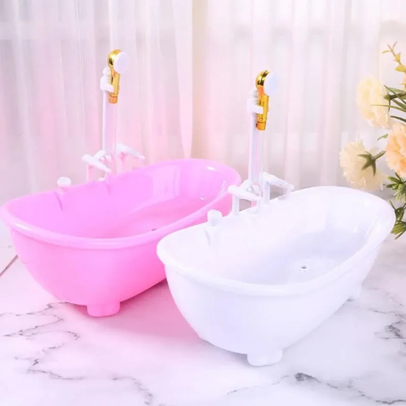 Bathroom Set For Dolls Kids Toys Miniature Dollhouse Furniture Mini Bathtub Electric Toy Powered Bath Girls' Play Game DIY Toy