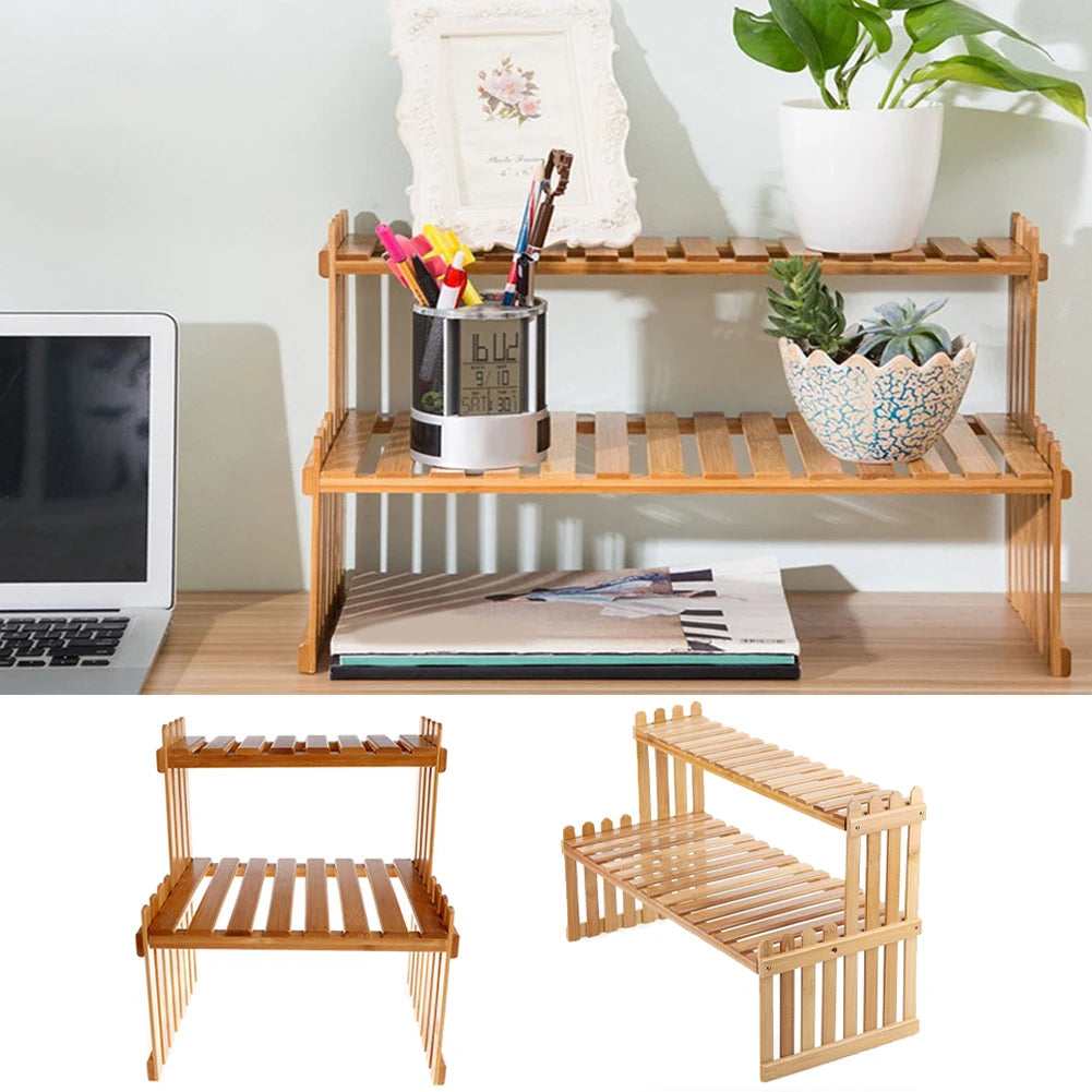 2 Tier Decorative Tabletop Wood Plant Stand Display Shelf For Home Office Tidy Storage Organiser