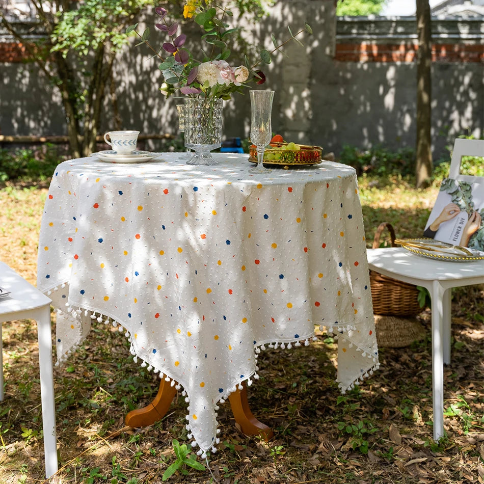 Korean Style Daisy Tassels Cotton Floral Table Cloth