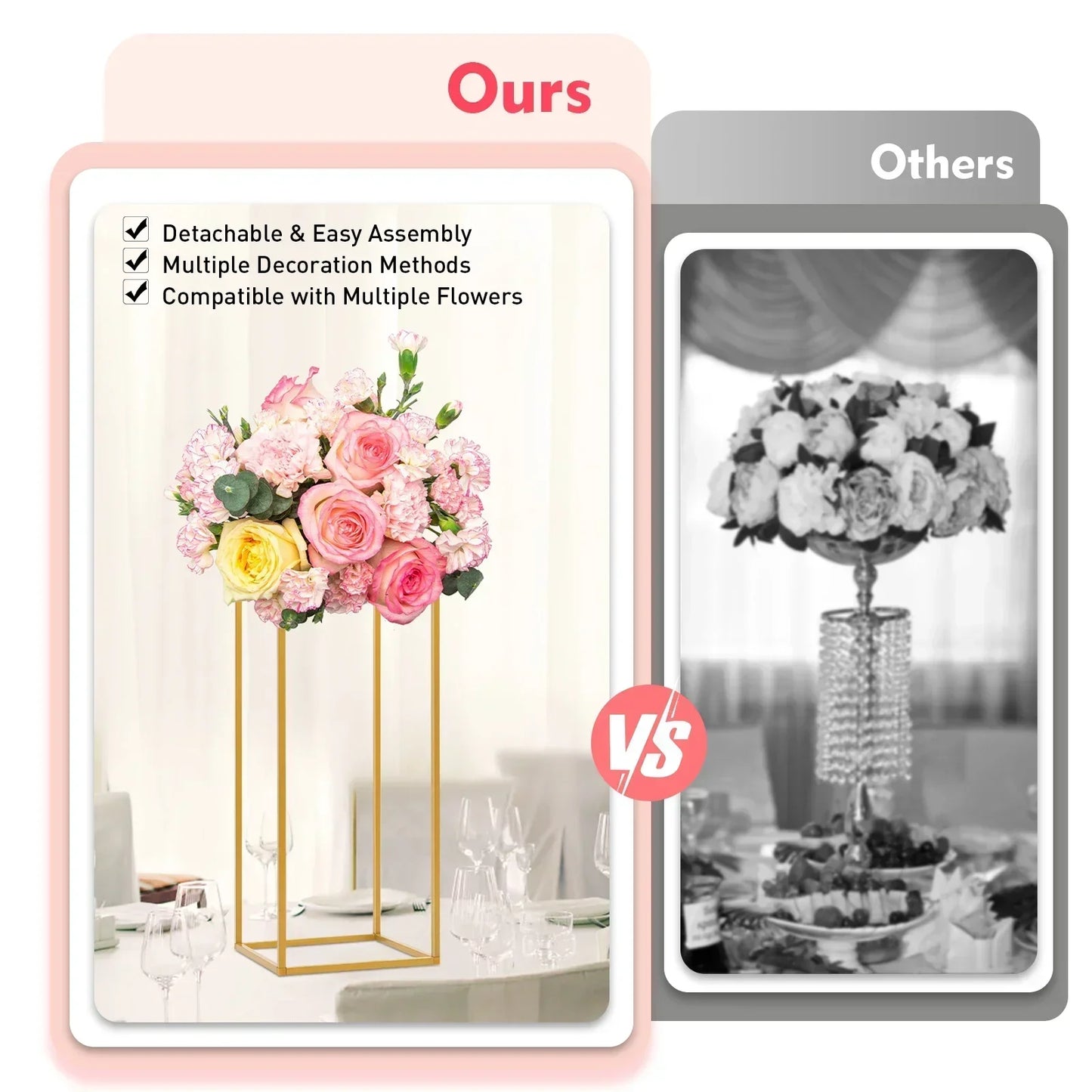 Bymaocar Metal Vase Column Stand, 23.6 in Gold Wedding Flower Stand Geometric Stands Centerpieces Vases Rectangular Display Rack