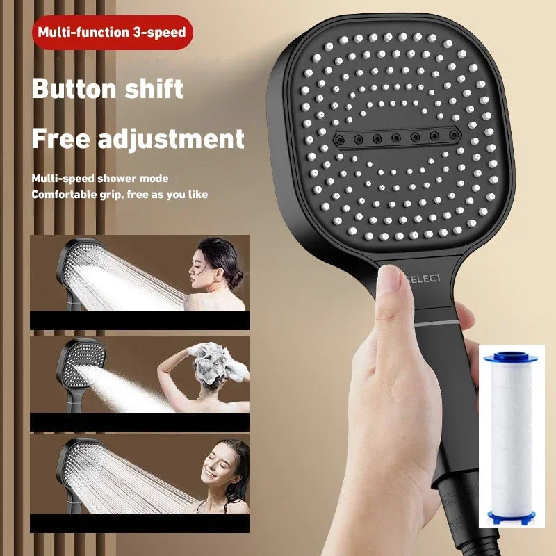 13cm Large Panel 3 Modes Adjustable Shower Head  High Pressure Massage Shower Head Filter Element Bathroom Accessories