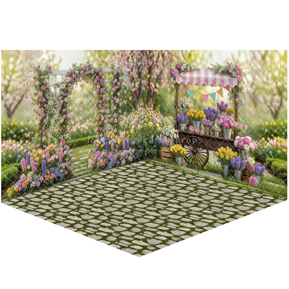 Valentine's Day Street Store Backdrops Kids Adult Photography Props Rose Garden Arch Floral Market Easter Bunny Backdrops