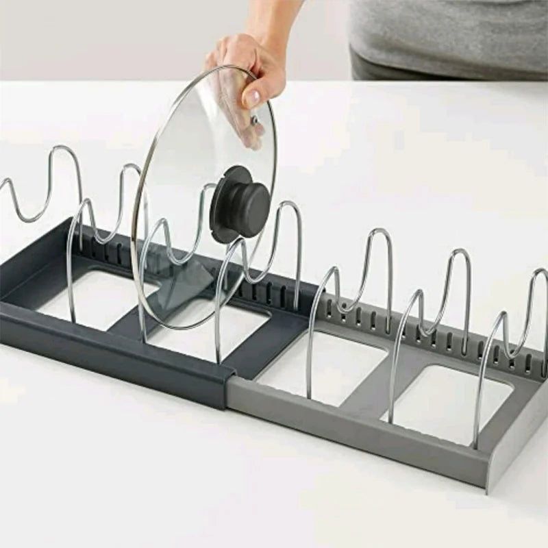 Expandable Kitchen Drawer Organiser for Cookware, Pots, Pans, Lids & Baking Trays – Adjustable Pot Lid Holder Rack