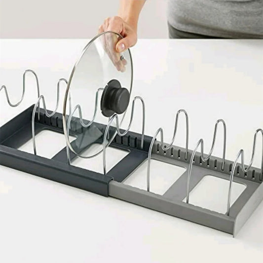 Expandable Kitchen Drawer Organiser for Cookware, Pots, Pans, Lids & Baking Trays – Adjustable Pot Lid Holder Rack