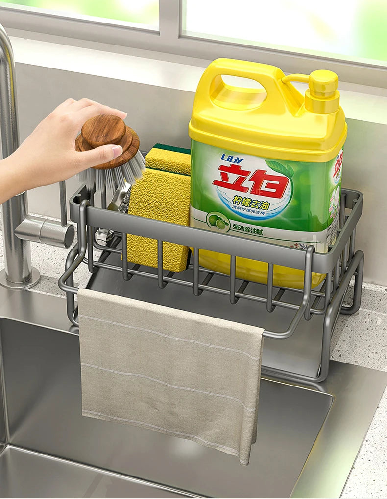 Sink Cleaning Tools Storage Rack Kitchen Multifunctional Stainless Steel Drain Rack for Sponge Cleanser Organiser Rag Hanger