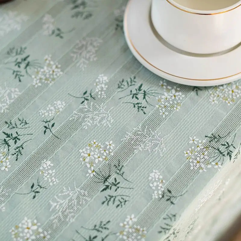 Korean Style Daisy Tassels Cotton Floral Table Cloth