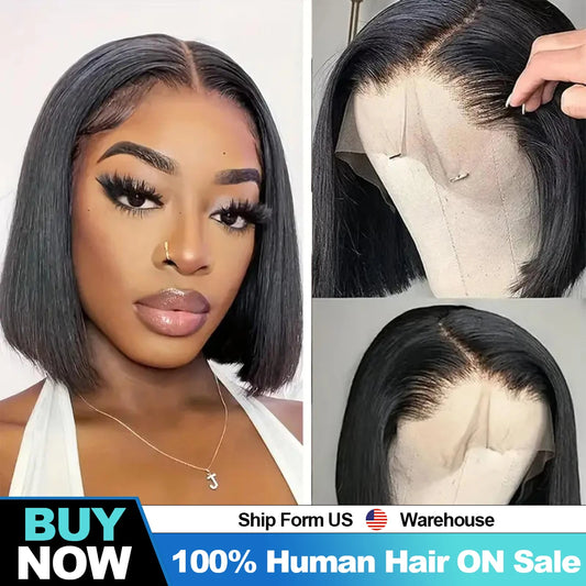 200 Density Short Bob Wig Straight Lace Front Wigs Human Hair 13x4 13x6 HD Lace Frontal Brazilian Wig 100% Human Hair For Women