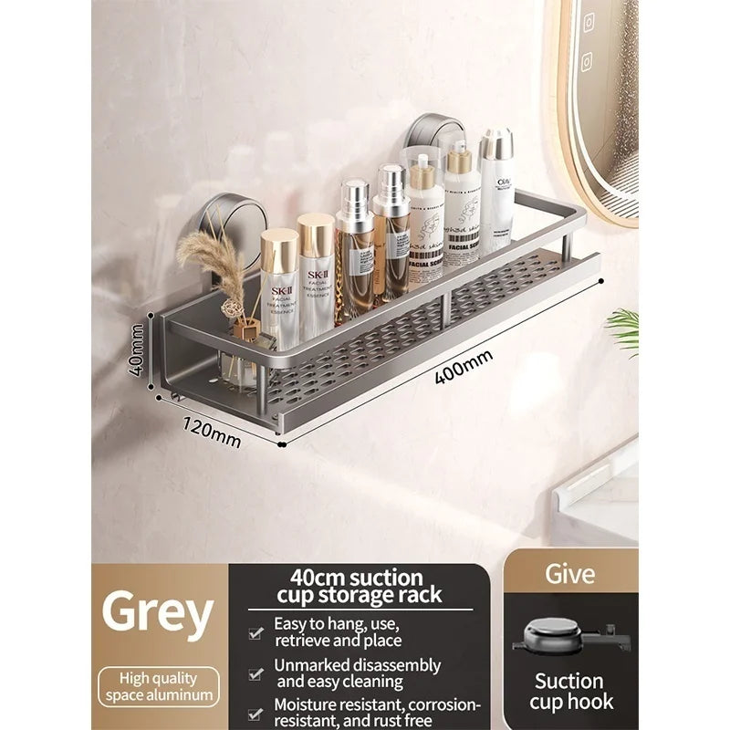 No Drill Suction Cup Suction Bathroom Rack Bathroom Shelf Toilet Space Aluminum Hanging Rack Bathroom Organiser Hang On The Wall