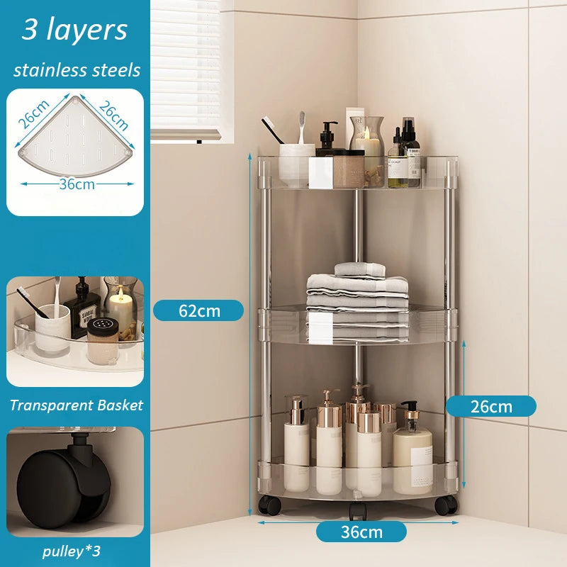 Shelf Trolley Bathroom Organiser Shelves Kitchen Home Large Capacity Storage Rack Acryl Cart Corner Cosmetic Organiser Supplies
