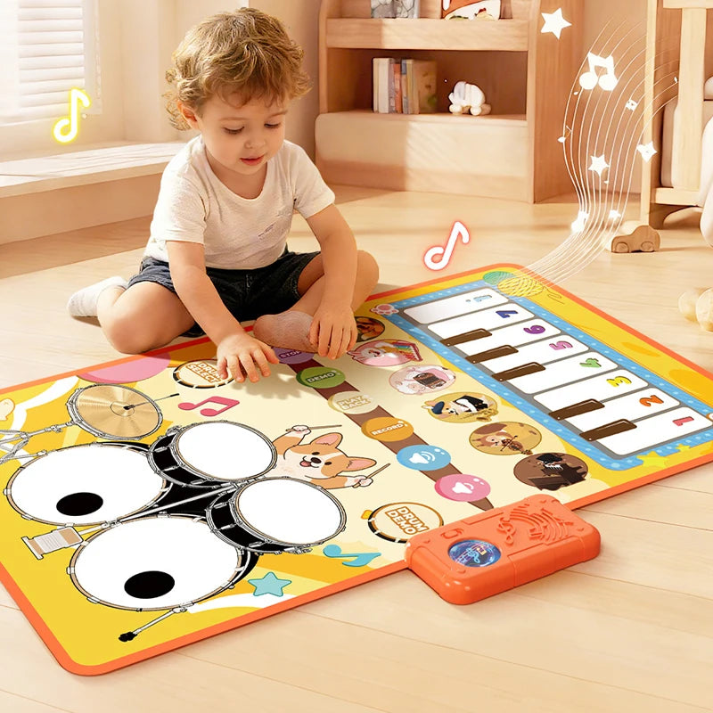 Baby Musical Piano Drum Mat Educational Floor Keyboard Instruments Music Hit Drum Carpet Learning Toys For Boy Girl Toddler Gift