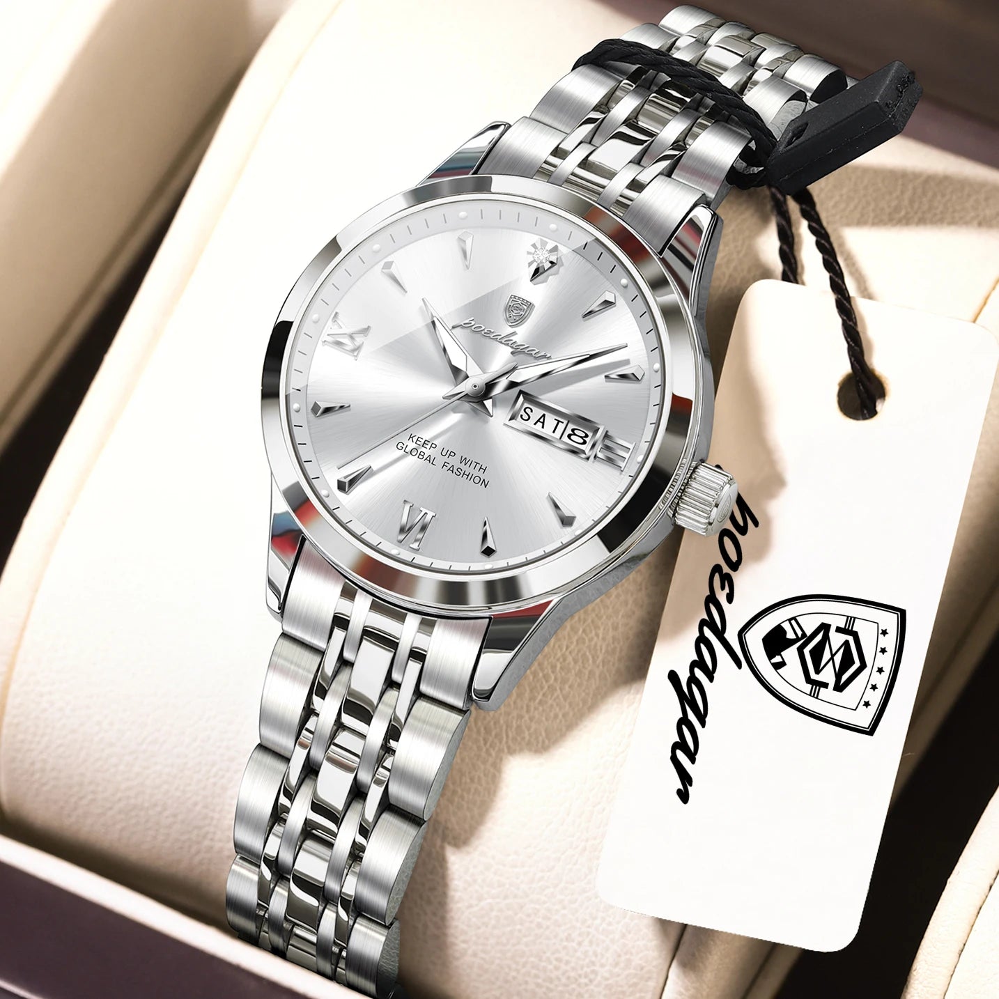 POEDAGAR Original Watch For Woman Waterproof Luminous Date Week Ladies Watch Stainless Steel Quartz Women's Watches Female Reloj