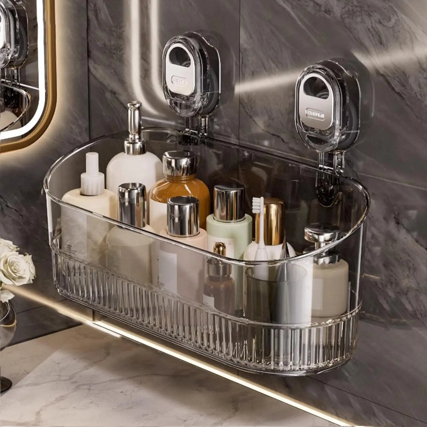 Bathroom Shelf Suction Cup Wall Mount Corner Storage Rack No Drill Shampoo Holder Cosmetic Organizer Shower Drain Basket