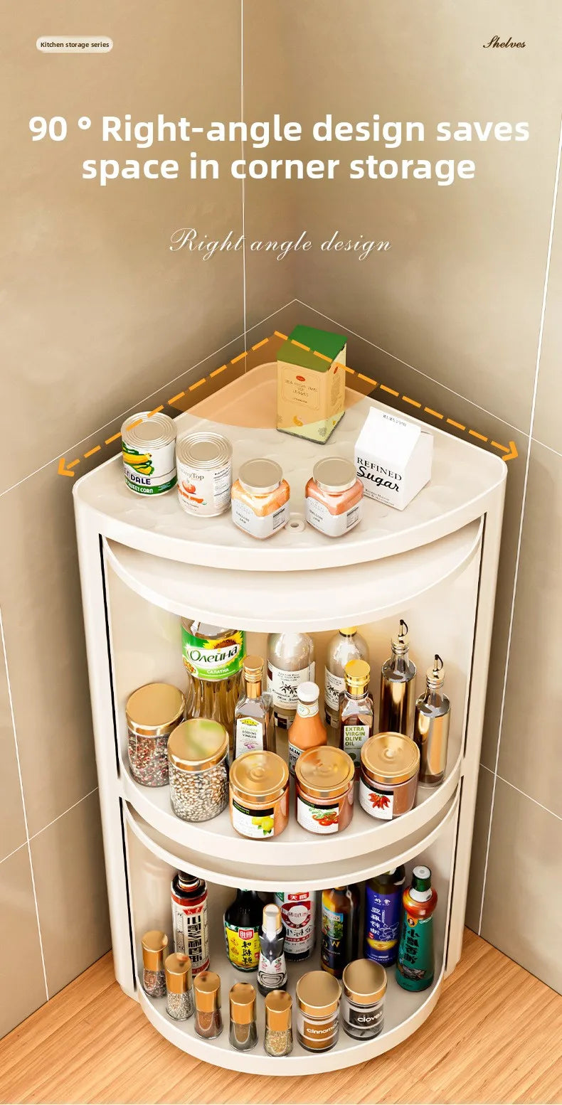 Kitchen triangular rotating shelf wall-mounted storage rack 360° Rotating spice rack, corner storage rack, bottle and jar organiser