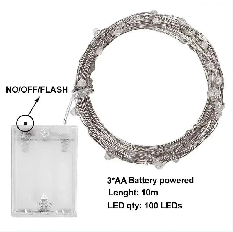 2/5/10M LED Copper Wire Light String Fairy Garland Battery Powered Garden Bedroom Party Wedding Christmas New Year Ornament