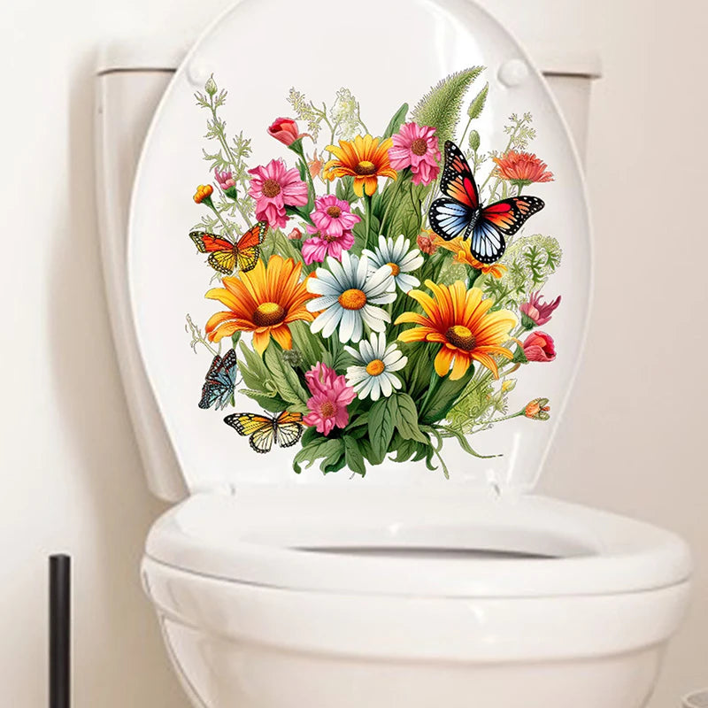 Butterfly Flower Waterproof Toilet Sticker Bathroom Toilet Seat Beautification Decorative Sticker Self-adhesive Decals