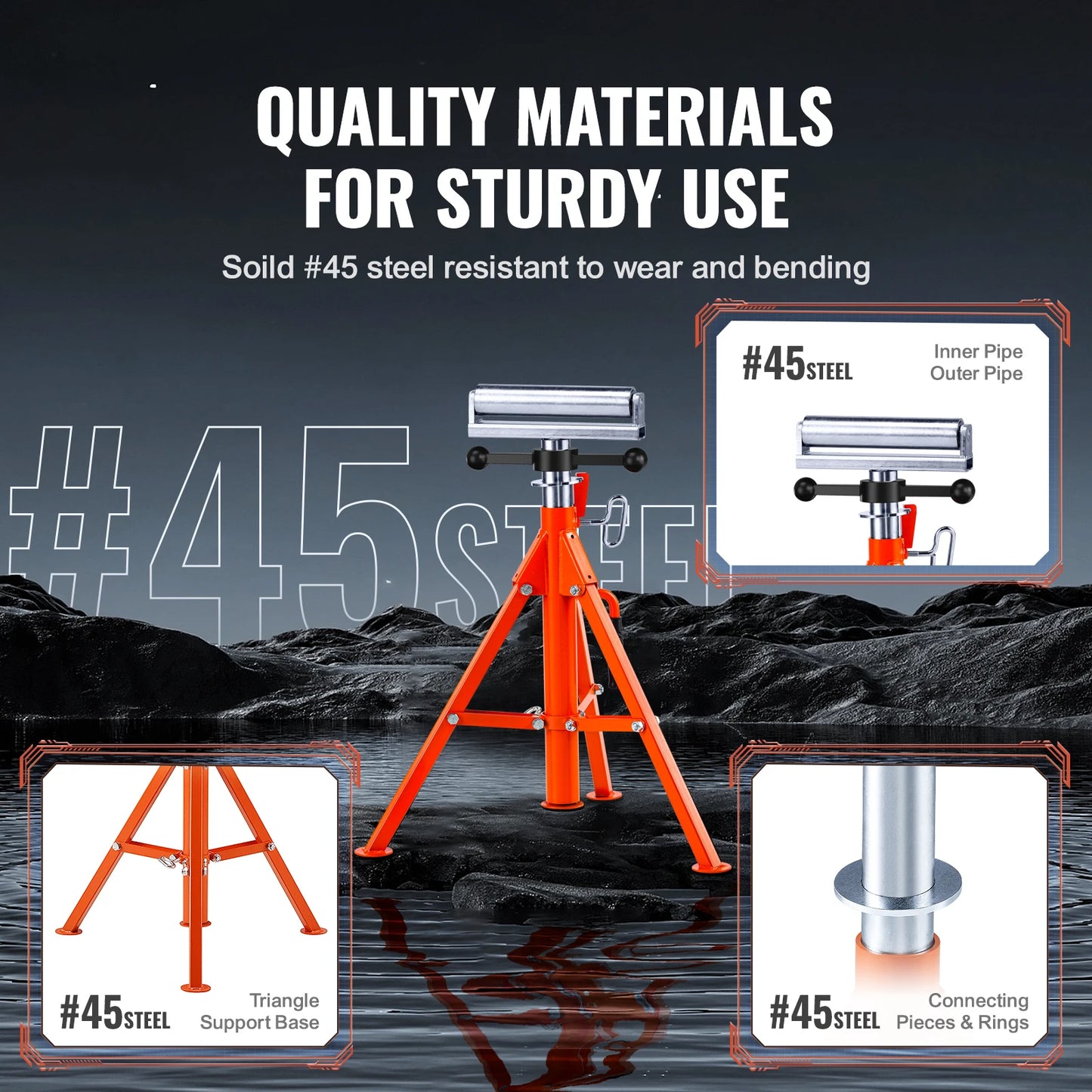VEVOR Roller Stand Heavy Duty 2500 LBS Load Capacity 27.6"-52" Adjustable Folding Roller Support Stand for Pipes Wooden Boards