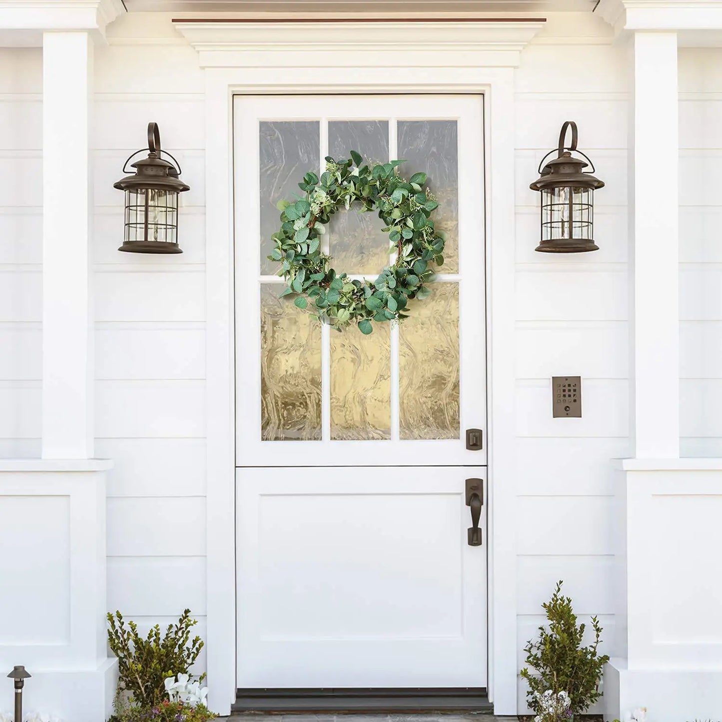 45cm Easter Holiday Garden Decoration Rattan Wreath Simulation Eucalyptus Leaf Rattan Door Head Pendant