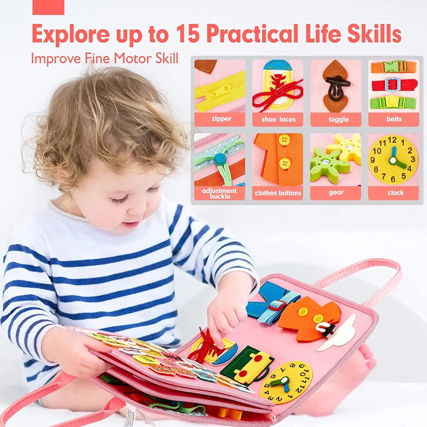 Montessori Toddler Busy Board,Autism Sensory Toys，Educational Activity Motor Skills Baby, Life Skills Learning Toys for Kids