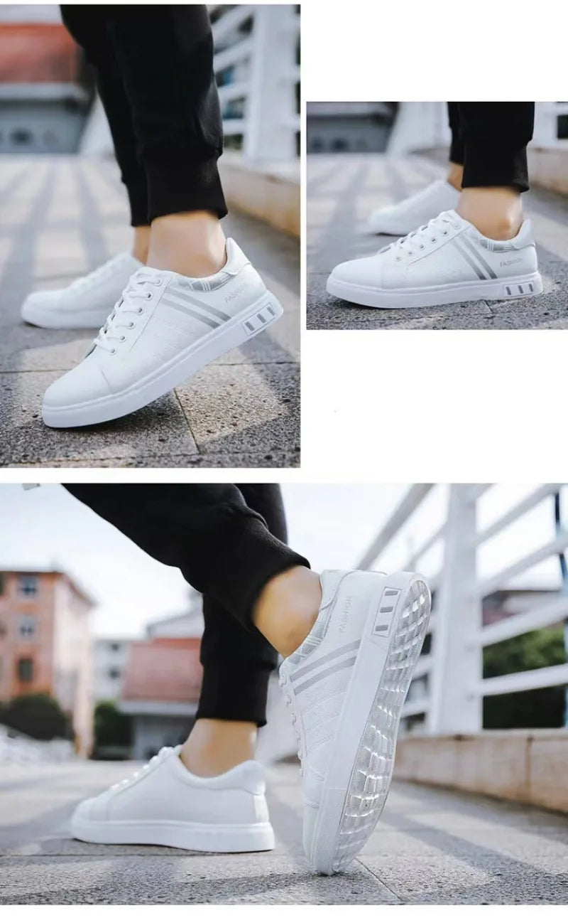 Men's White Casual Trainer Shoes, Outdoor Sport Shoes
