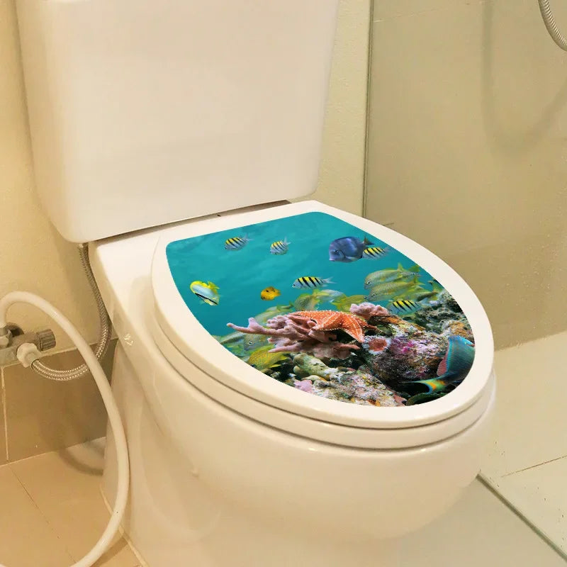 1pc DIY Undersea Animal Pattern Bathroom Decor 3D Toilet Seat Sticker PVC Art Wallpaper Removable Bathroom Decals Toilet Sticker
