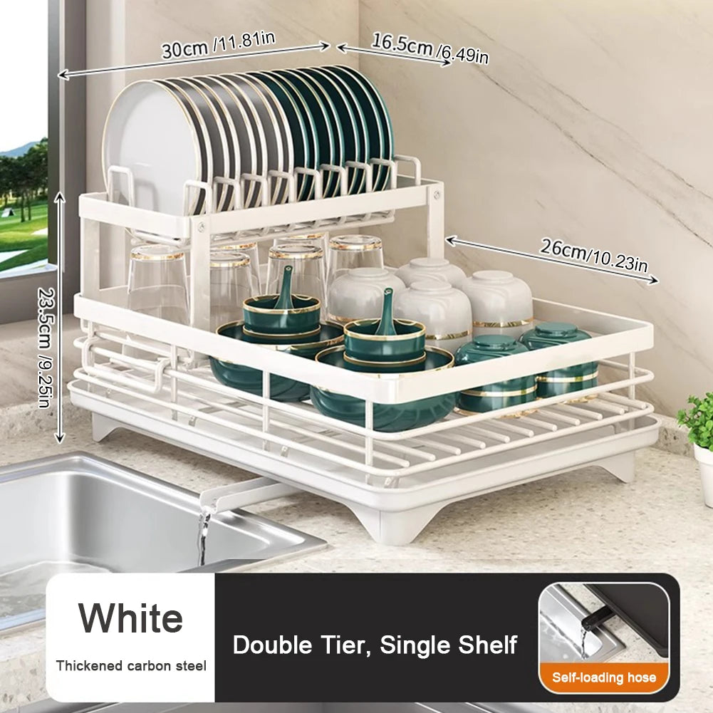 Popular Dish Drying Rack Kitchen Adjustable Steel 2 Tier Plates Organiser Dish Bowl Drainer Storage Rack Kitchen Utensils