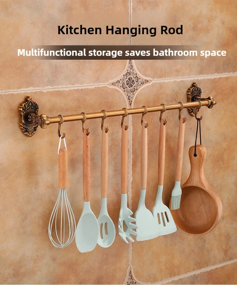 Wall Mounted Kitchen Storage Rack Shelves with Movable Hook Spoon Holder Organiser Kitchen Utensil Accessories Kitchen Tools