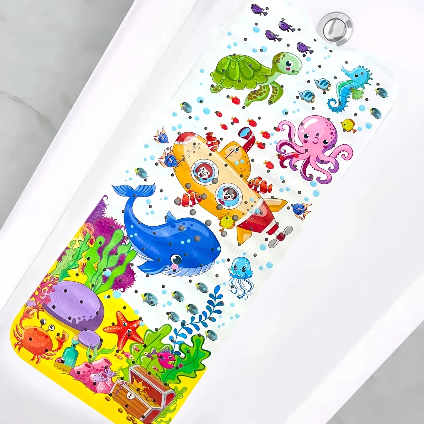 1pc Baby Bath Mat for Tub for Kids, Non Slip Cartoon Bathtub Mat Anti Slip with Drain Holes & Suction Cups,Underwater World