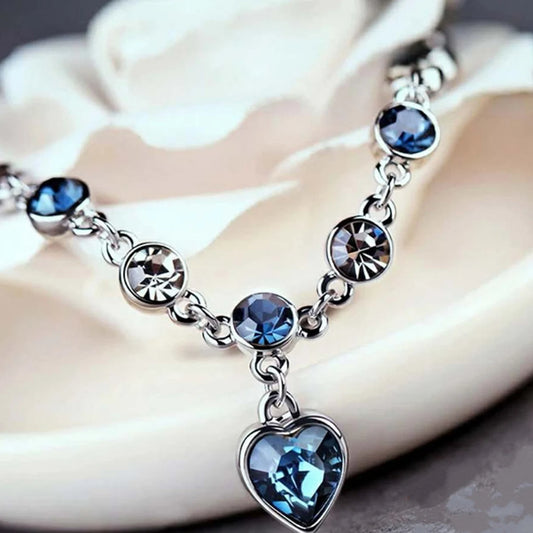 Blue Crystal Heart Charm Pulseras Bracelet