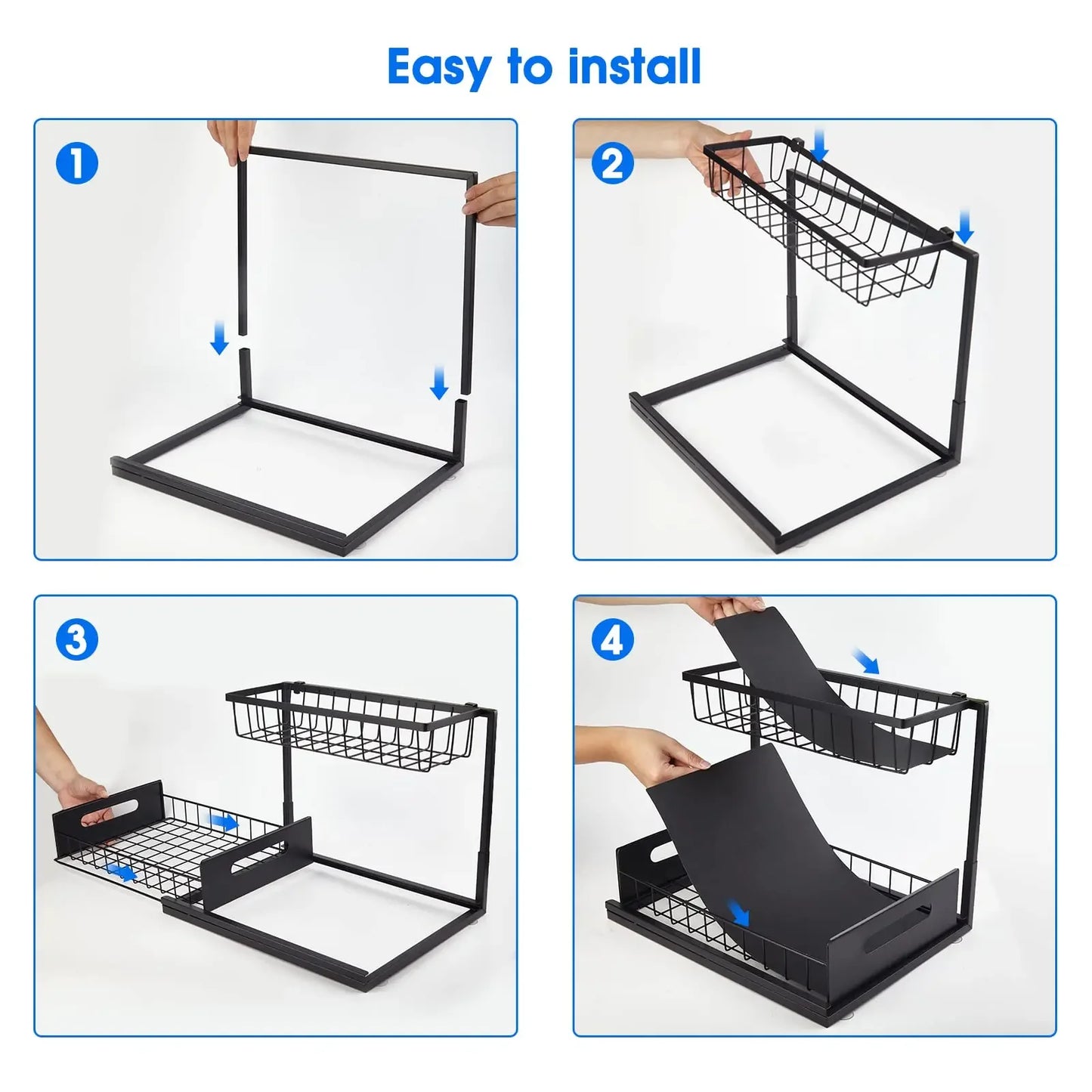 Double-layer Sliding Rail Basket Under-Sink Storage Rack Bathroom & Kitchen Storage