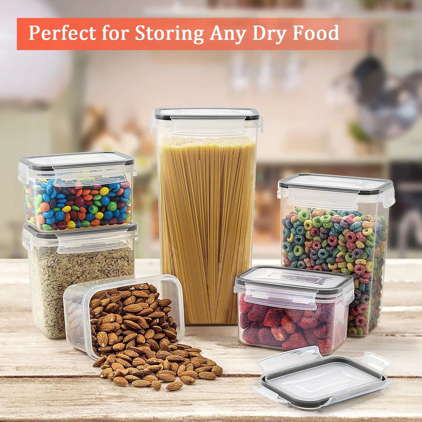 Food Storage Containers Kitchen Organiser and Storage Container with Lids Refrigerator Noodle Box Tank Sealed Cans 5Pcs Set