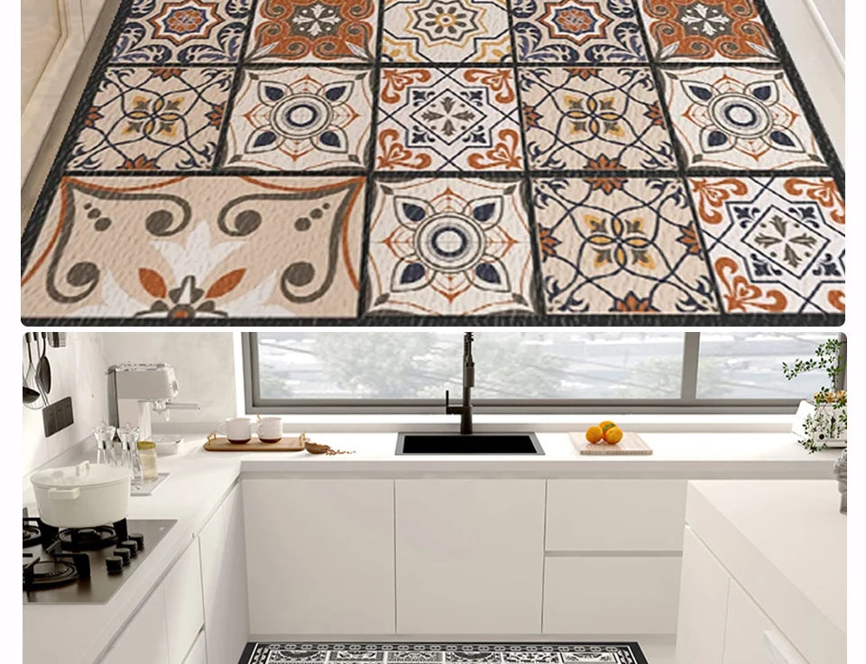 Kitchen Floor Mat Leather Pvc Carpet Waterproof Oil-proof Foot Mats Home Decoration Flower Floral Rug