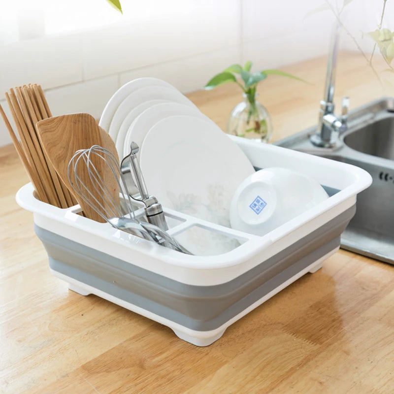 Foldable Bowl Rack, portable Kitchen, RV, camper Van, and Travel Trailer Cutlery Drain Storage Box,space Saving Kitchen Storage Tray