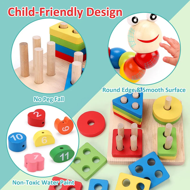 5–6pcs Montessori Wooden Toys Set – Educational Baby Development Puzzle for Boys and Girls
