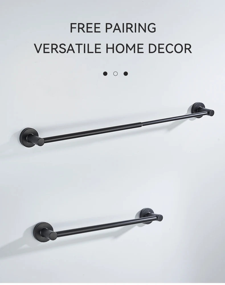 Bathroom Retractable Towel Single Bar Black, Chrome Single Towel Rack Extended Drying Towel Hanging Bar Bathroom Stainless Steel